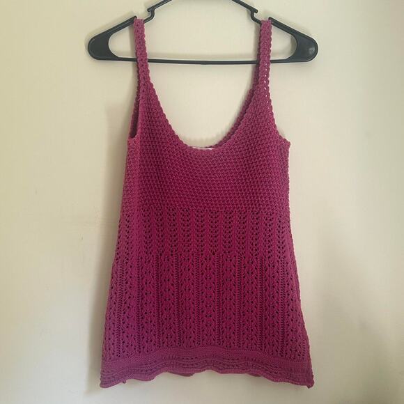 Vintage y2k old navy fuchsia pink crochet boho knitted tank top size small - Picture 4 of 7